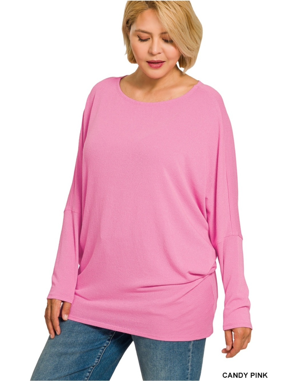New!Plus Size Candy Pink hacci dolman sleeve boat neck top Size 3X